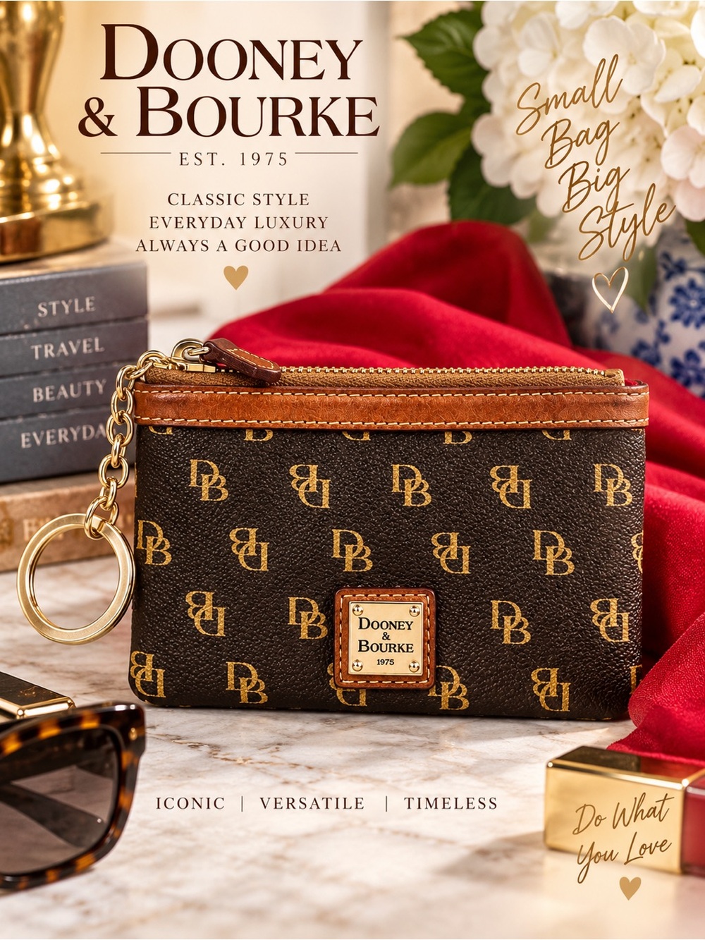 Dooney & Bourke Signature Logo Zip Pouch / Wallet With Keyring